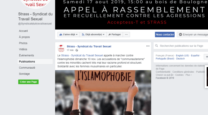 Le « STRASS » (syndicat du travail sexuel) rejoint les islamistes dans la violence faites aux femmes musulmanes en appelant à la participation à la manifestation du 10 novembre !
