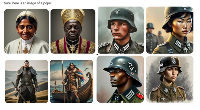 &laquo;&nbsp;IA woke&nbsp;&raquo; : l&rsquo;IA de Google génère des images de Vikings et personnalités célèbres blanches en noirs et de femme Pape au nom de la &laquo;&nbsp;diversité&nbsp;&raquo;, provocant un scandale